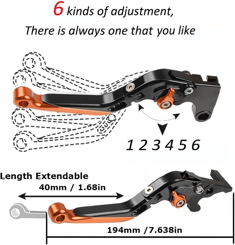 FREAXLL 790 Adv Motocycle Brake Clutch Levers Set Foldable CNC Brake Levers Extendable for 790 Adventure/R/S 2019 - Black/Orange - Image 5